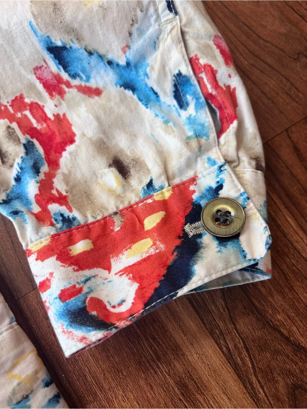Chico's Multicolor Abstract Print Jean Jacket — Red, Blue & Yellow